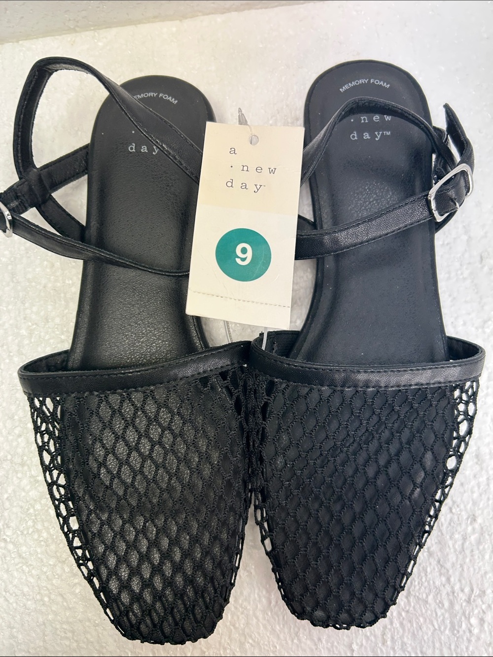 a new day Black Mesh Pointed-Toe Mules with Ankle Strap